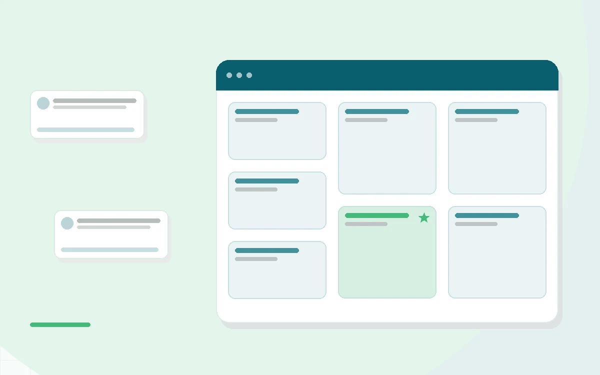 Flat illustration of two speech bubbles and a supportive hand on a smartphone screen with a soft heart shape, teal and mint palette