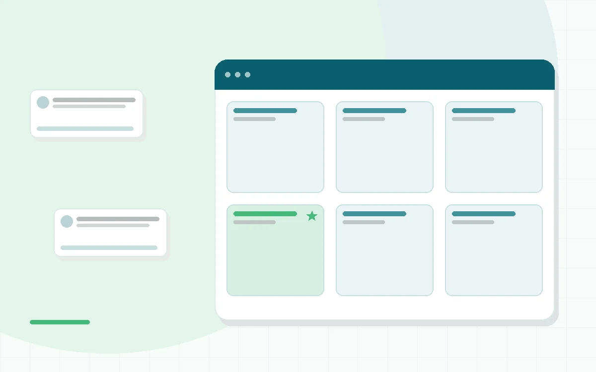 Flat illustration of a laptop with a video session screen beside an insurance card, a booking calendar and a checklist, teal and mint palette