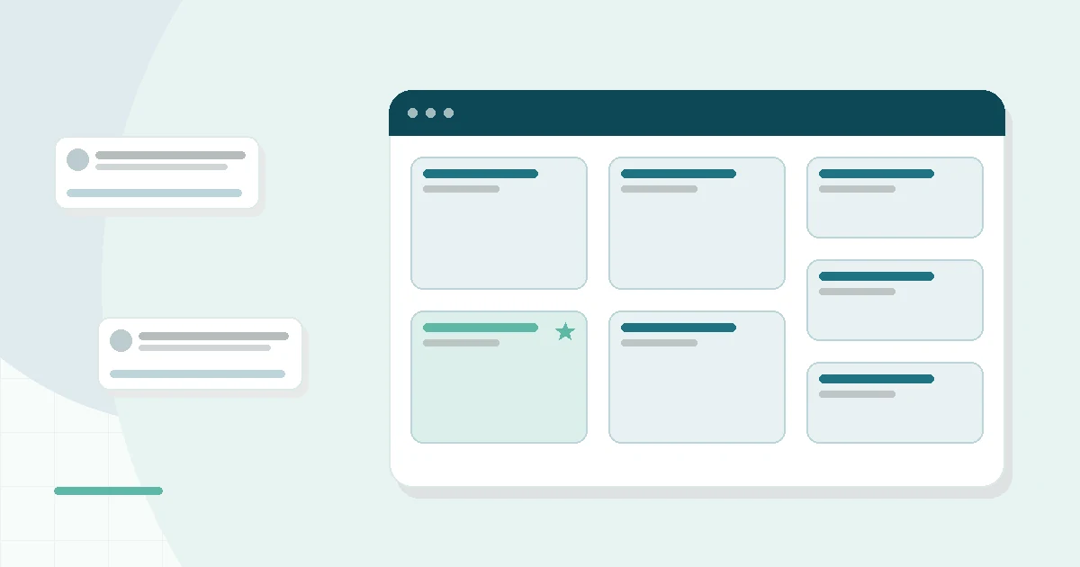 Flat illustration of an organic latex hybrid mattress with certification badges, a coil cutaway and a notebook in a bedroom, teal and mint palette