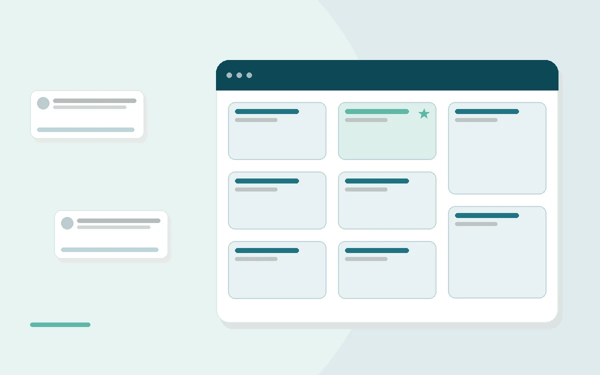 Flat illustration of a latex hybrid mattress cutaway beside a notebook and checklist in a bedroom, teal and mint palette