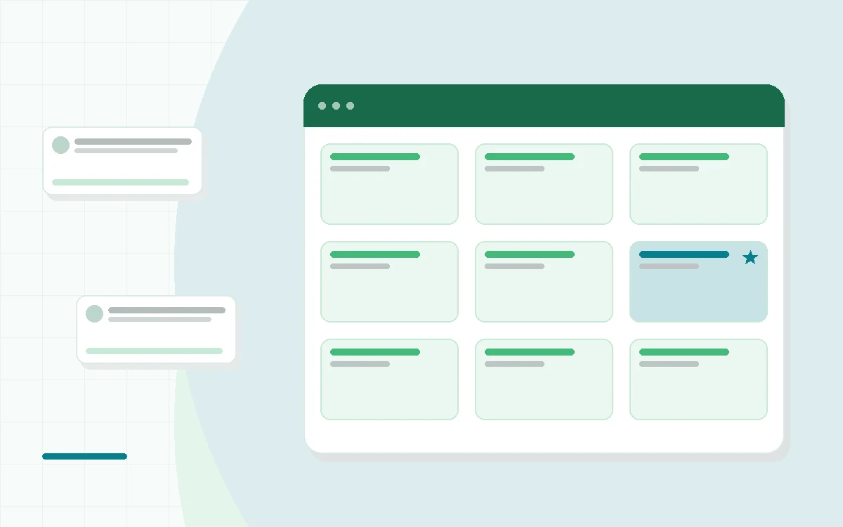 Flat illustration of two adjustable dumbbells above rubber gym flooring with a checklist beside them, teal and mint palette