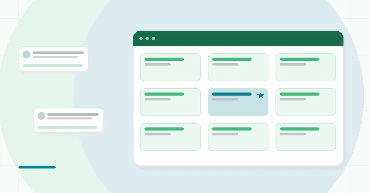 Flat illustration description, teal and mint palette
