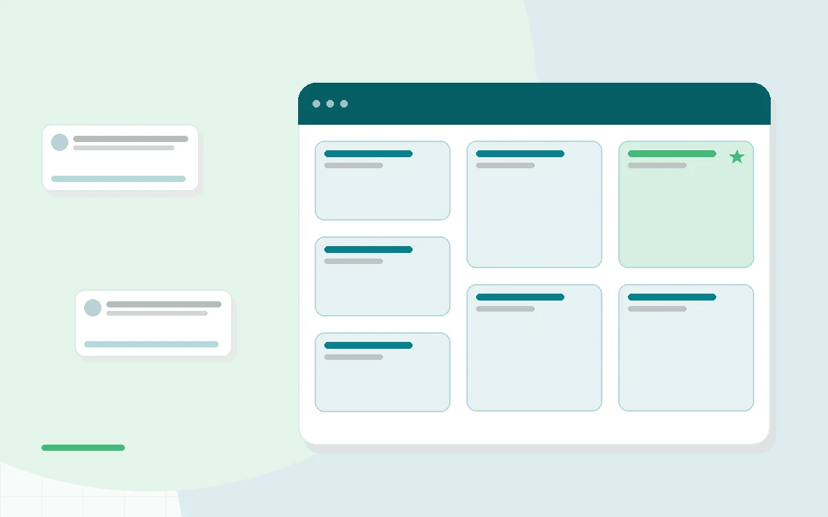Flat illustration of fish oil softgels beside a checklist, a fridge and a laboratory certificate, teal and mint palette