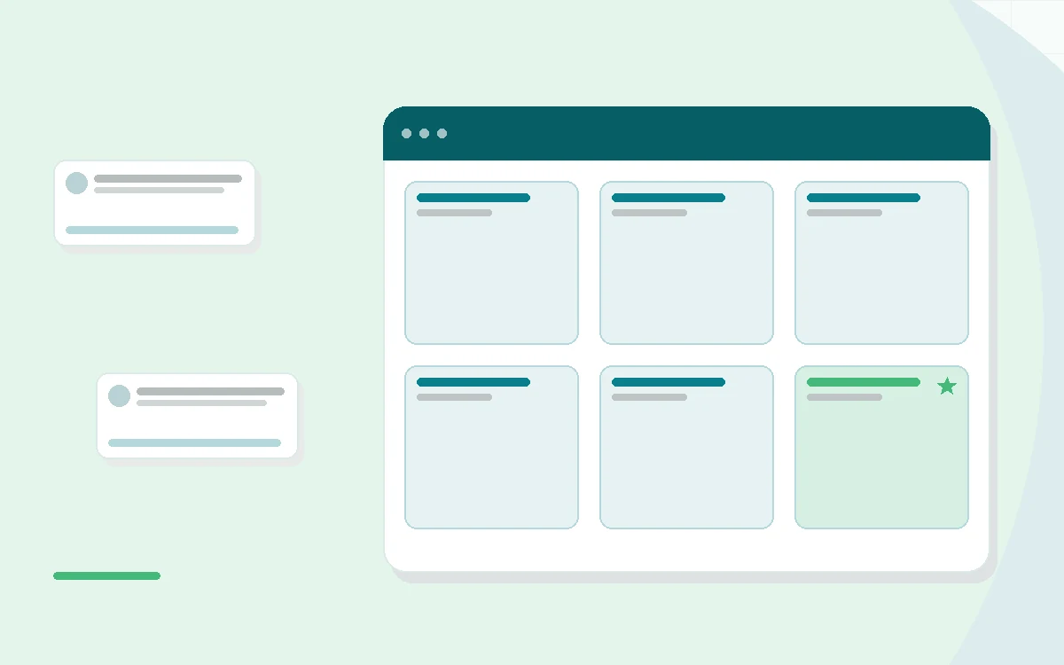 Flat illustration of vitamin D supplement bottles, a dropper, a checklist and a magnifying glass over a certification badge, teal and mint palette