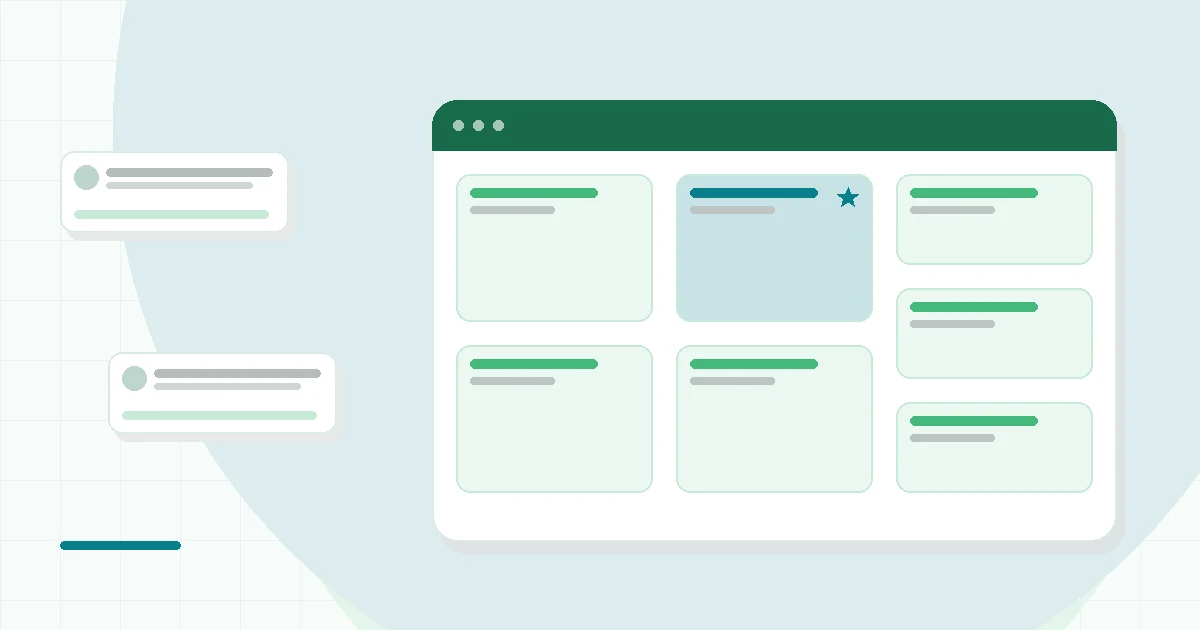 Flat illustration of a phone with a blank workout plan beside a dumbbell, water bottle and calendar, teal and mint palette