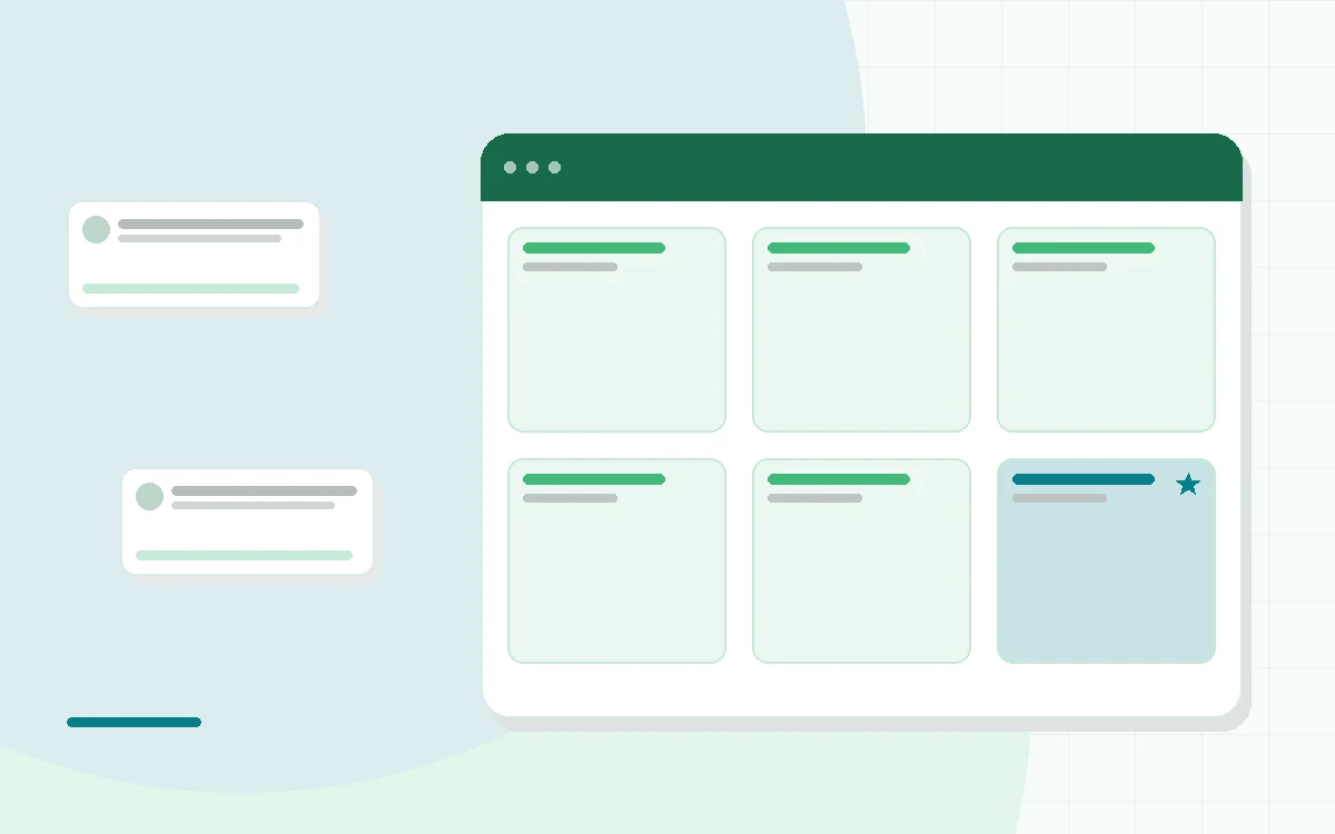 Flat illustration of a phone showing a blank workout plan beside a dumbbell, a water bottle and a six-week calendar, teal and mint palette