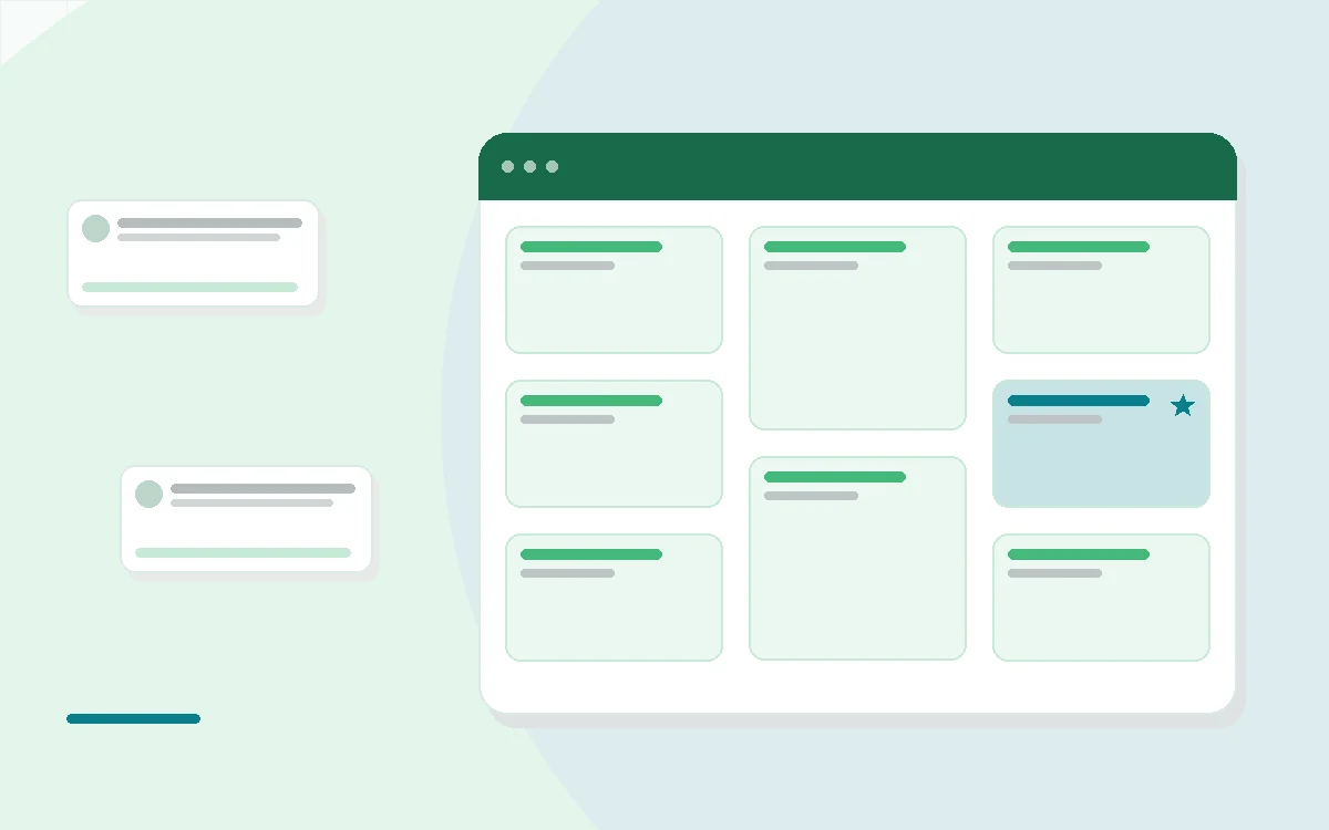 Flat illustration of rolled yoga mats beside a spray bottle, checklist and water droplets, teal and mint palette