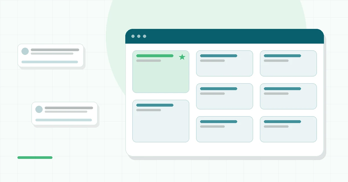 Flat illustration description, teal and mint palette
