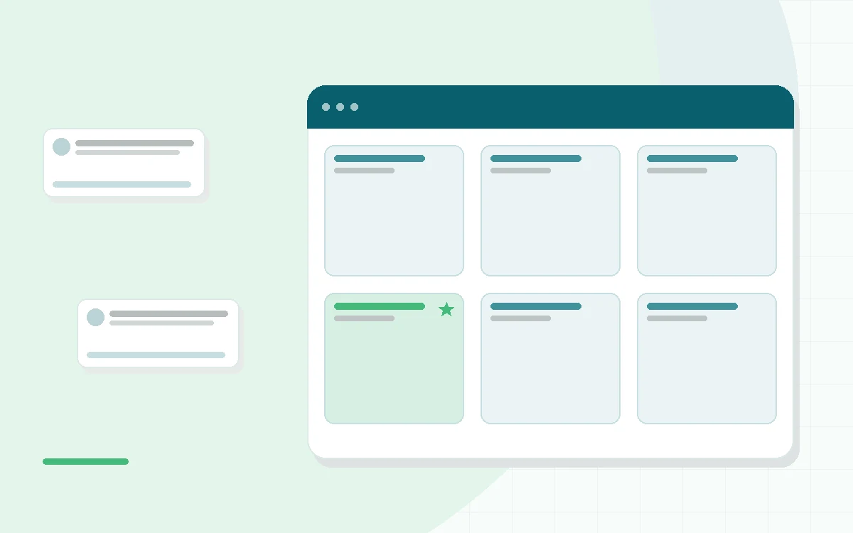 Flat illustration of a smartphone with a therapy chat thread beside a monthly calendar and a checklist, teal and mint palette