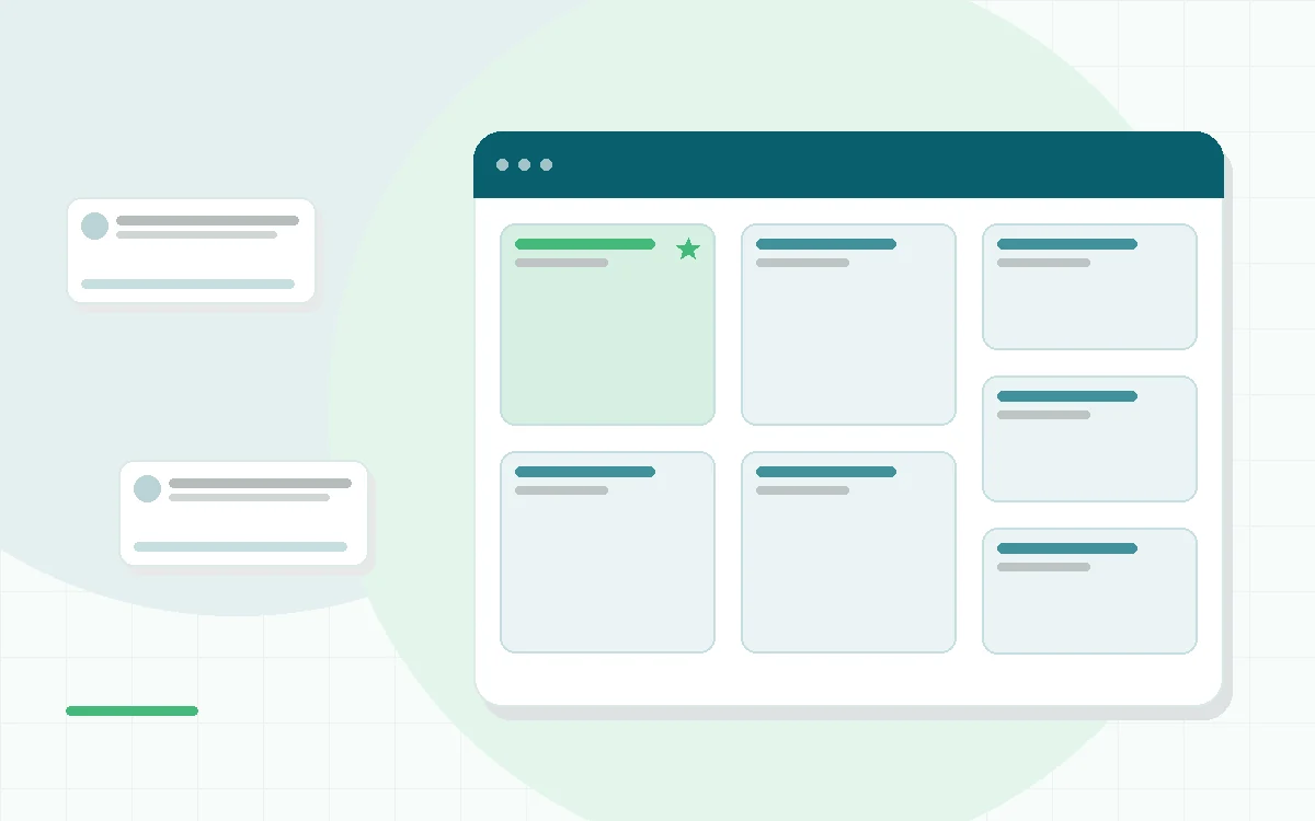 Flat illustration of two video call windows, one with a counselor and one with a prescriber, teal and mint palette