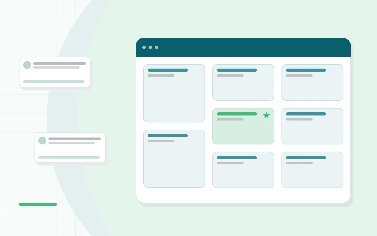 Flat illustration of a phone showing a calm sunrise with a daily check-in card, teal and mint palette