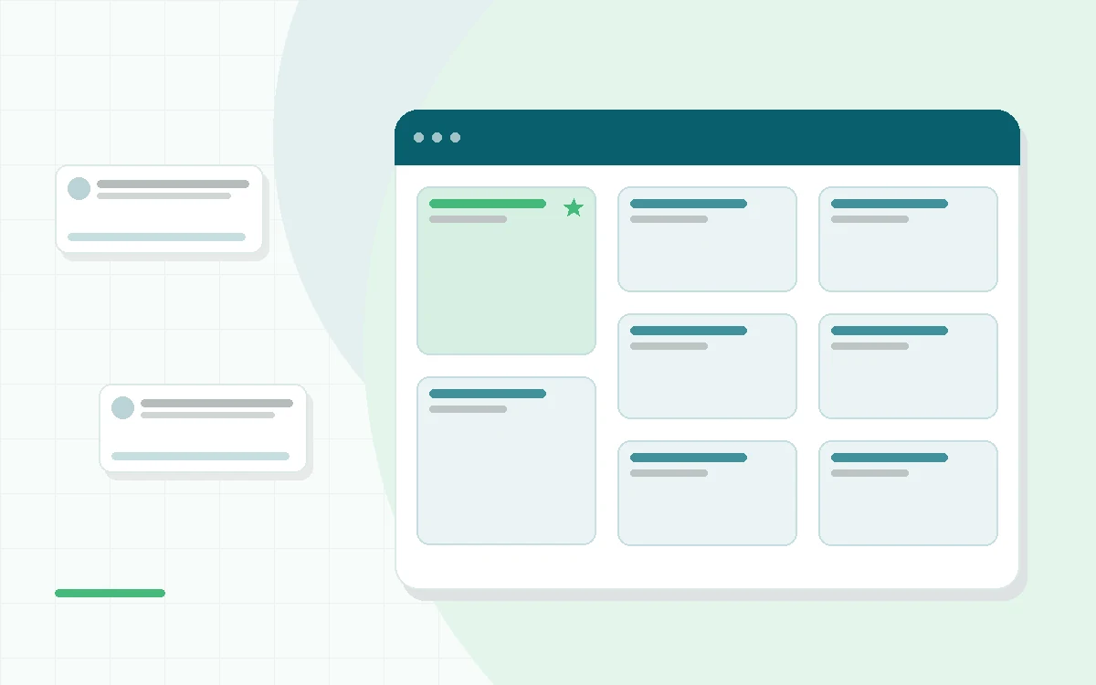 Flat illustration of a smartphone showing a large meditation library beside a phone showing a course path with progress dots, joined by a comparison checklist, teal and mint palette