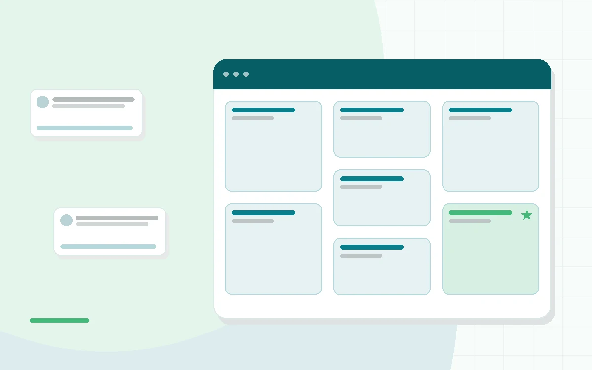 Flat illustration of individually wrapped daily vitamin packets beside a checklist, teal and mint palette