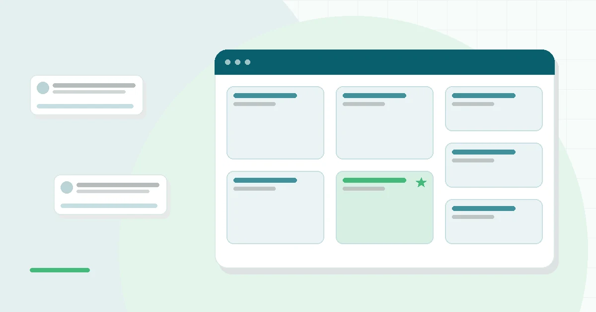 Flat illustration of a notebook and a calm seated figure, teal and mint palette