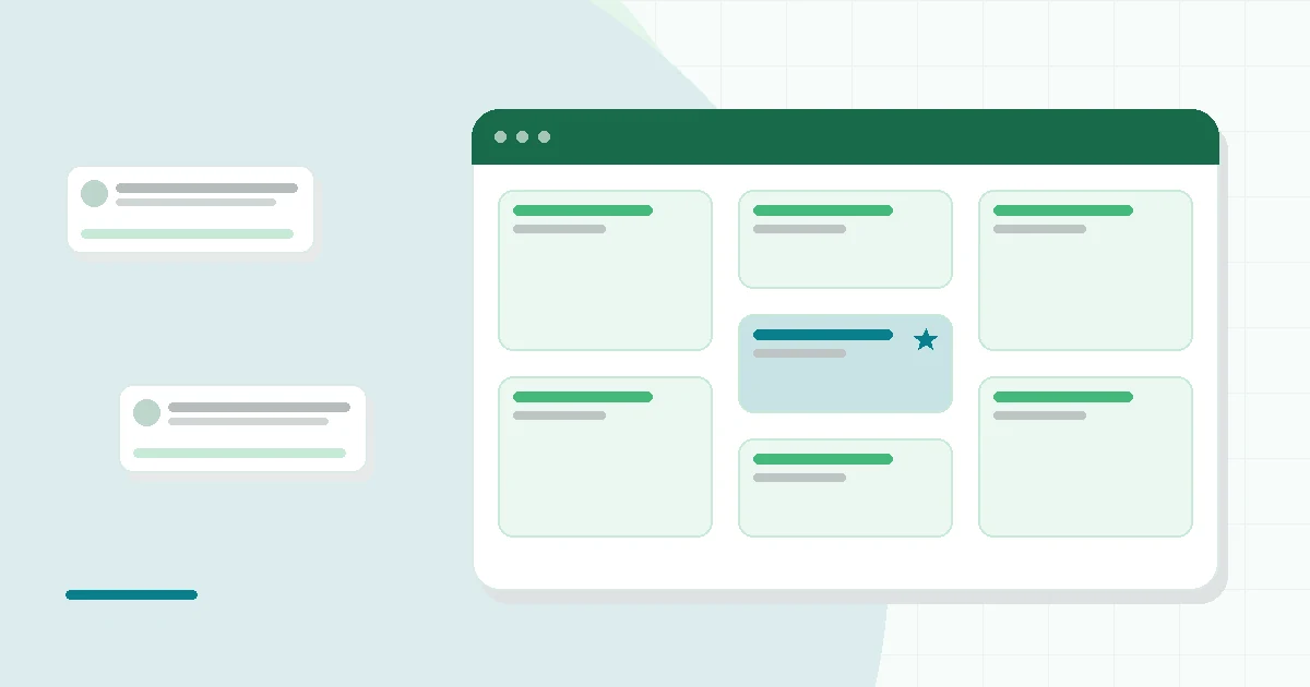 Flat illustration of a phone showing a workout program next to a meal plan icon, teal and mint palette