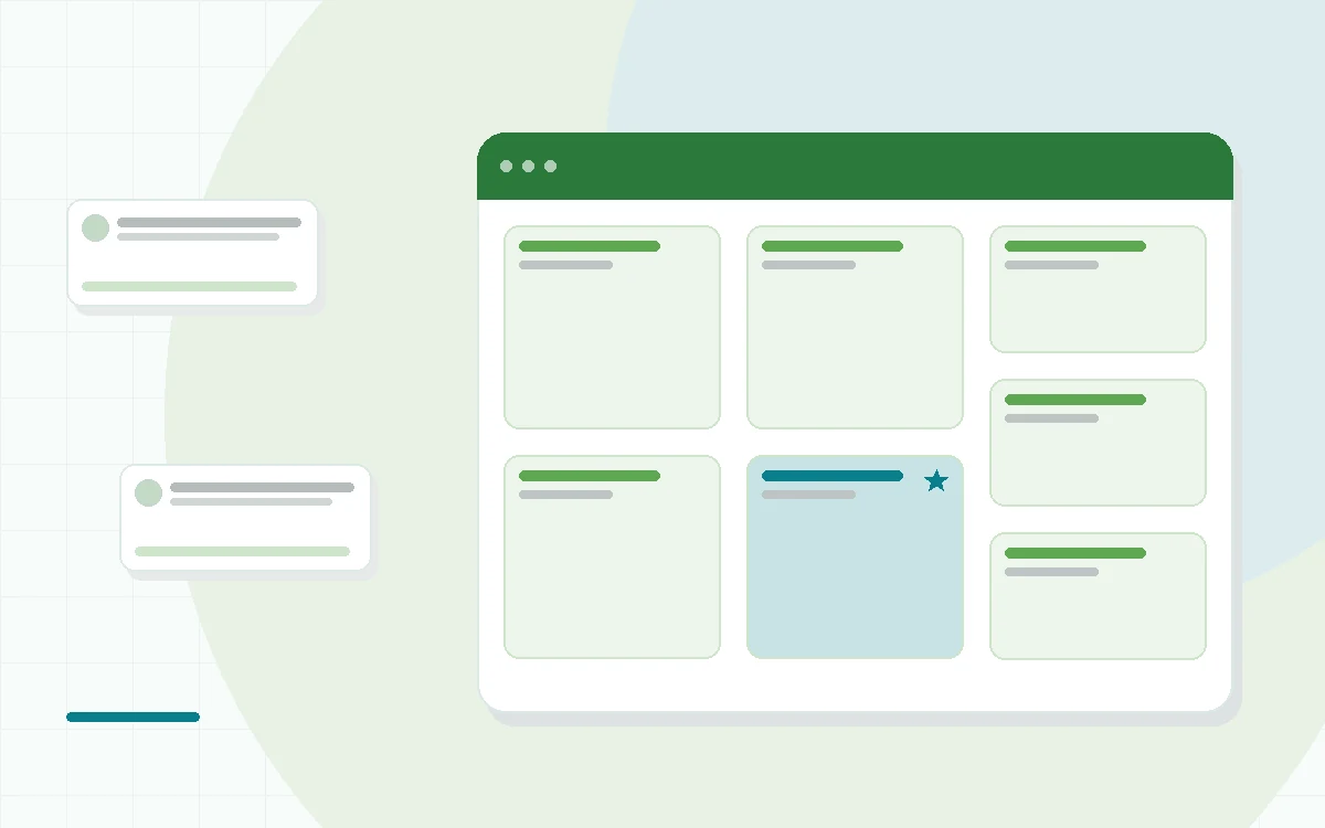 Flat illustration of prepared meal trays on a kitchen counter beside a checklist, a calendar and a microwave, teal and mint palette