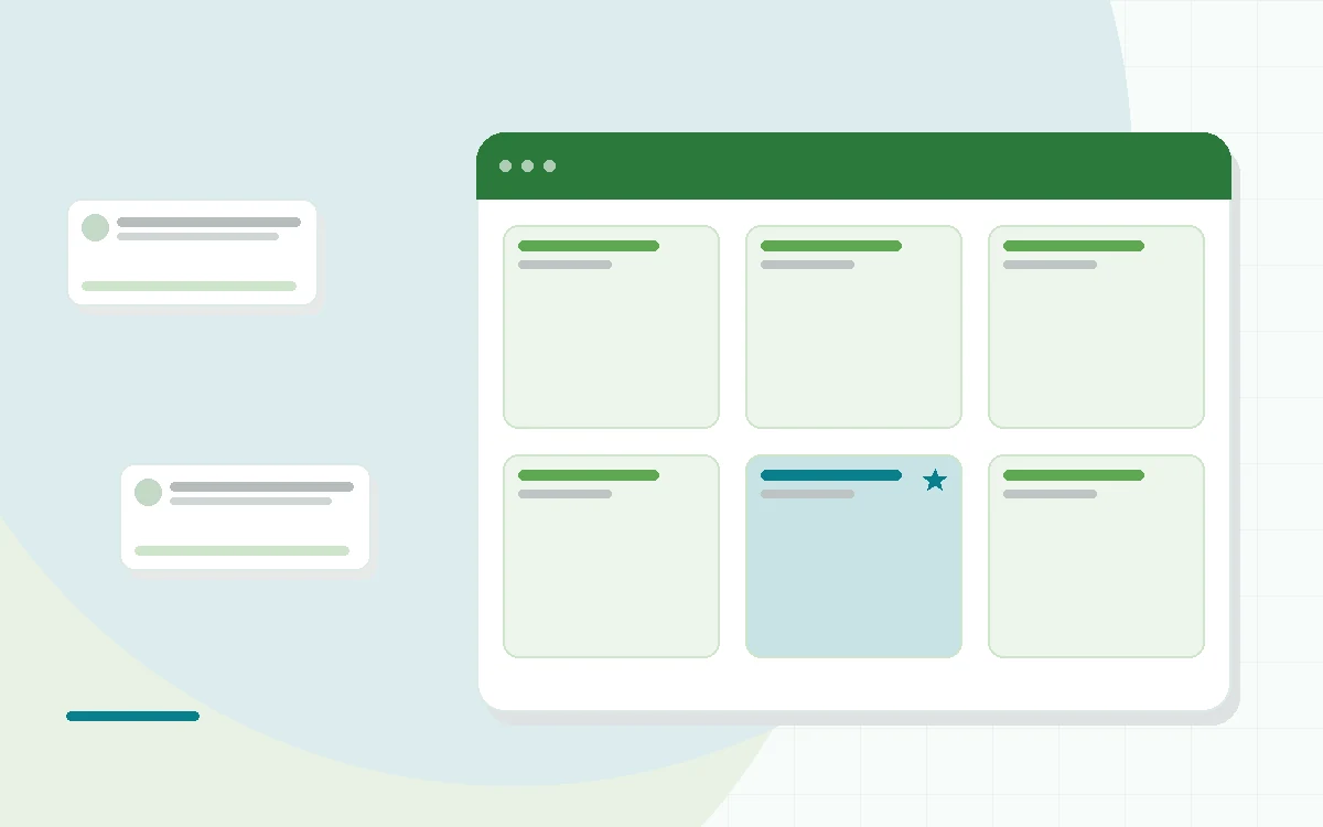 Flat illustration of two rows of prepared meal trays, one tidy and one varied, teal and mint palette