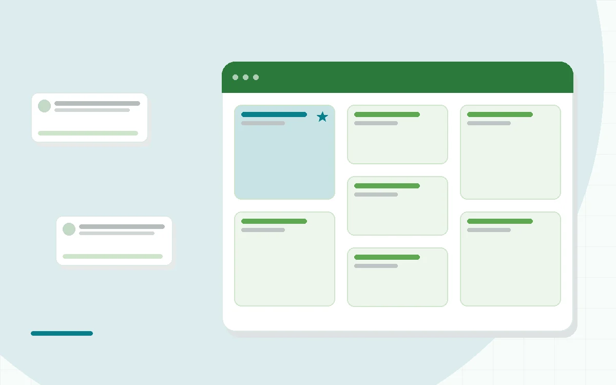 Flat illustration of a prepared meal tray and a fresh ingredient meal kit side by side on a kitchen counter with a checklist, teal and mint palette