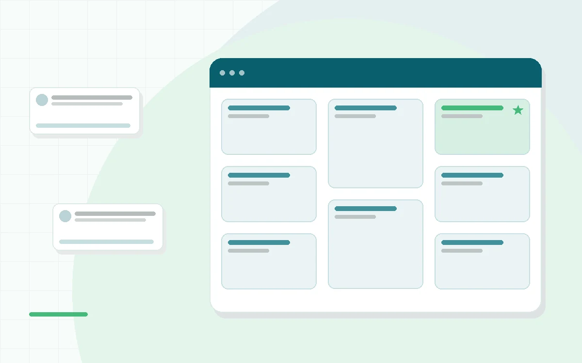 Flat illustration of a smartphone showing a small bird character with a daily checklist, teal and mint palette
