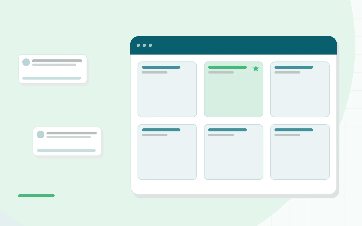 Flat illustration of a phone showing a meditation course path beside a month calendar and a cup of tea, teal and mint palette