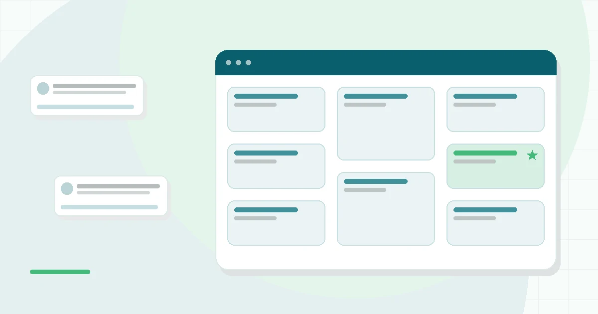 Flat illustration of a guided path and an open library, teal and mint palette