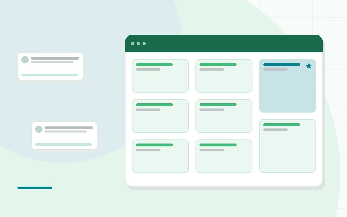 Flat illustration of dumbbells beside a calendar and coins, teal and mint palette
