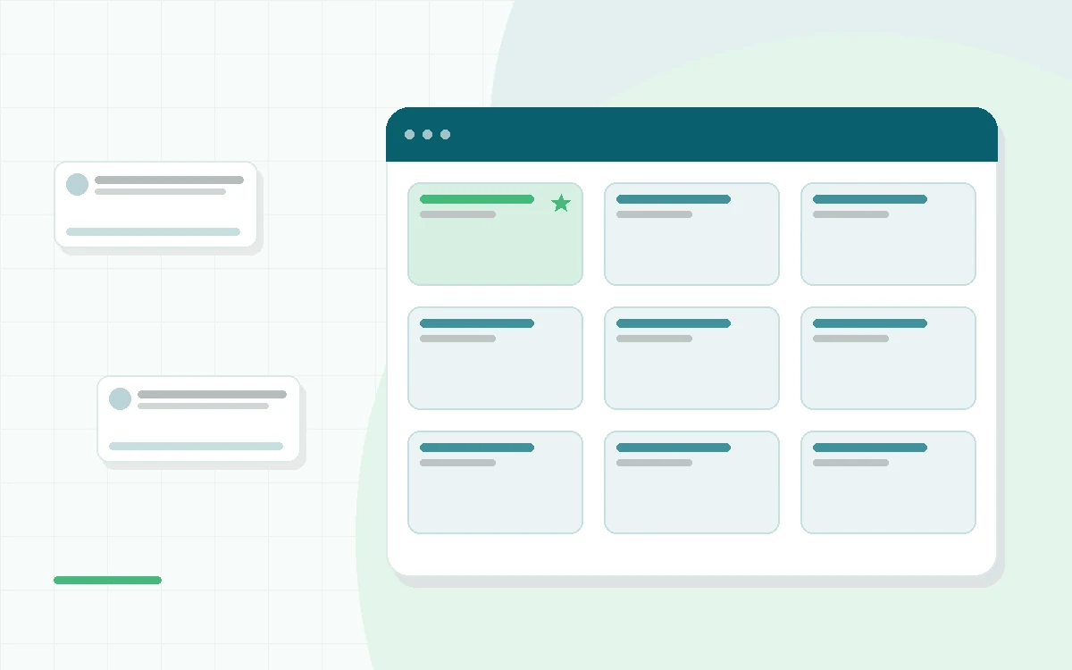 Flat illustration of a smartphone showing a mood tracking grid with emotion labels, teal and mint palette