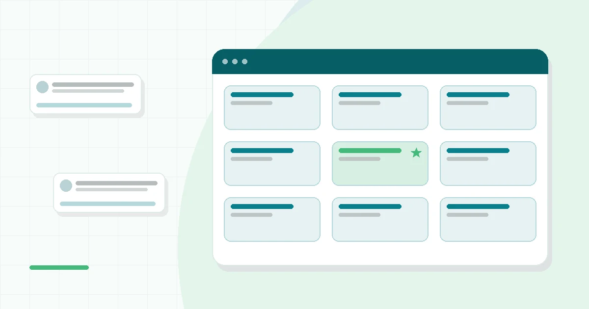 Flat illustration of a phone quiz and supplement bottles, teal and mint palette