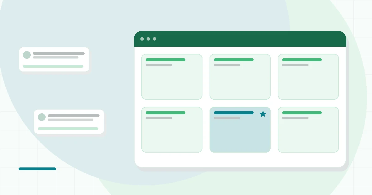 Flat illustration of a percussion massage device beside a recovery routine card, teal and mint palette
