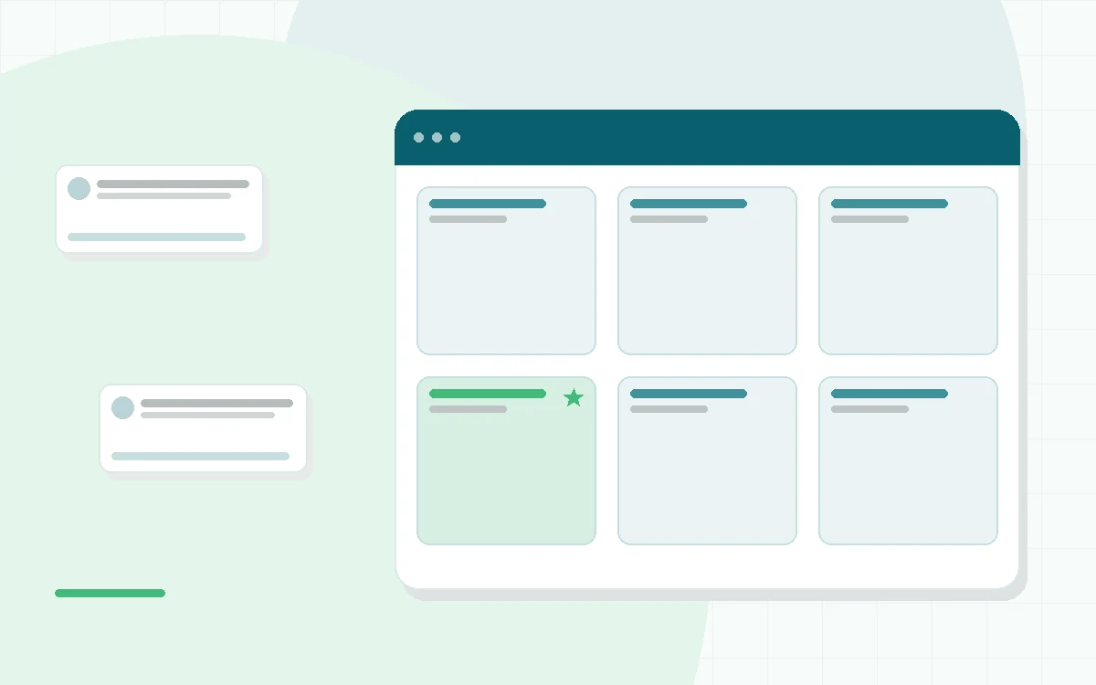 Flat illustration of a phone with a meditation library and a timer, teal and mint palette