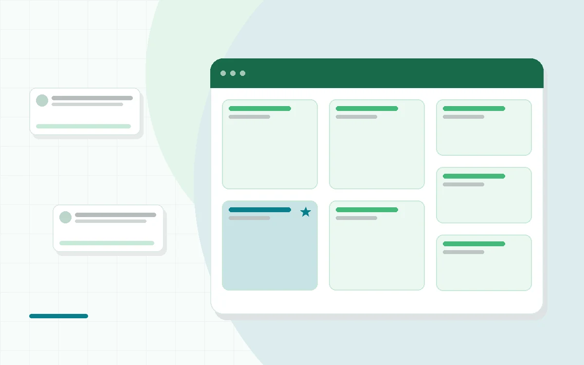 Flat illustration of a phone showing a workout log beside a dumbbell, teal and mint palette