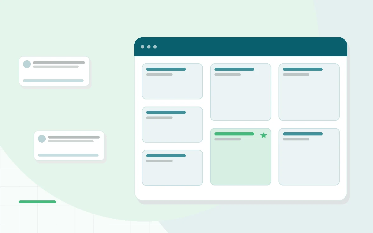 Flat illustration of a phone and an open notebook side by side, teal and mint palette