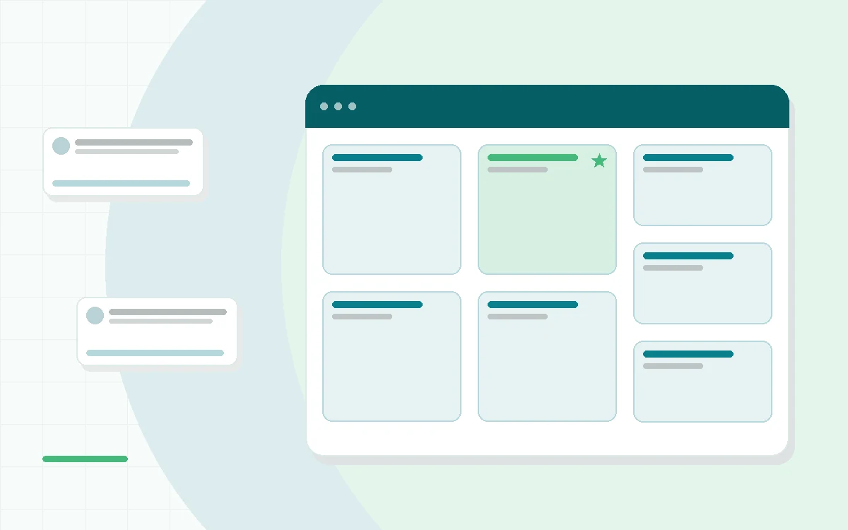 Flat illustration of a supplement tub with a checkmark badge, teal and mint palette