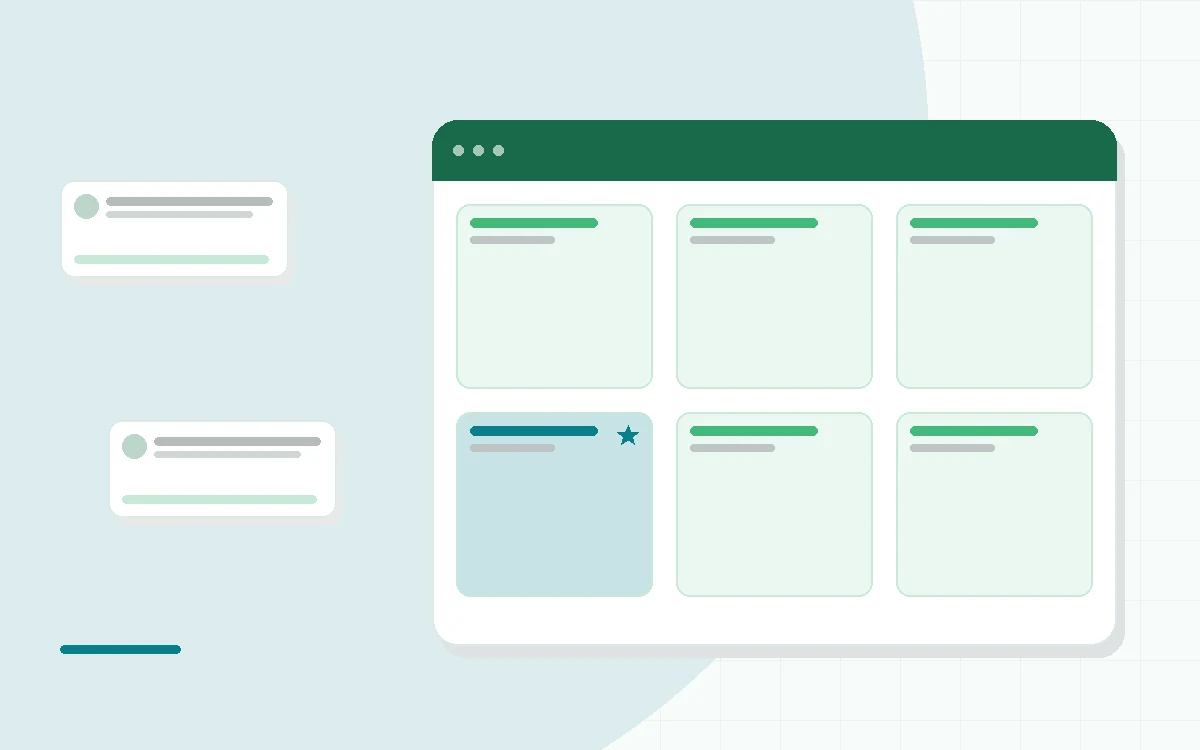 Flat illustration of a phone showing a strength workout log, teal and mint palette