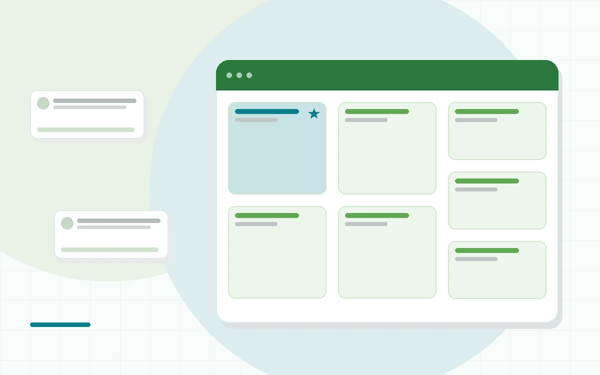 Flat illustration of a phone showing a simple daily food log and calorie ring, teal and mint palette
