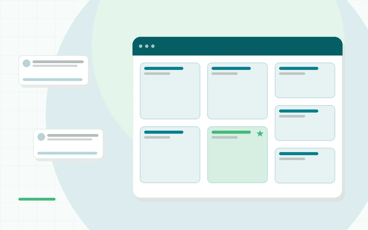 Flat illustration of a supplement label being checked against a clipboard, teal and mint palette