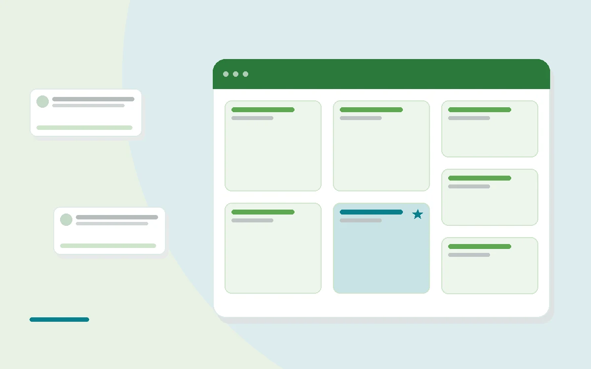 Flat illustration of a grocery bag and a delivery box on opposite sides of a scale, teal and mint palette