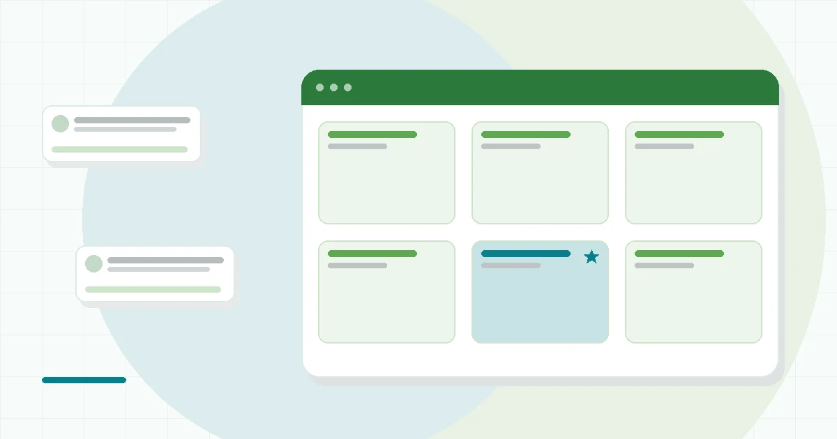 Flat illustration of a weekly meal planner with a grocery list, teal and mint palette