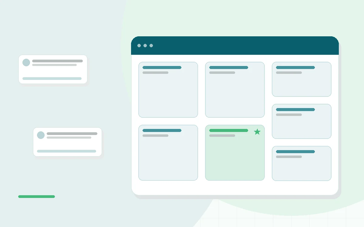 Flat illustration of a phone showing a calm check-in beside two people in conversation, teal and mint palette