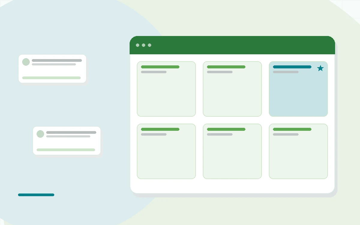 Flat illustration of two phone food logs with a magnifying glass, teal and mint palette