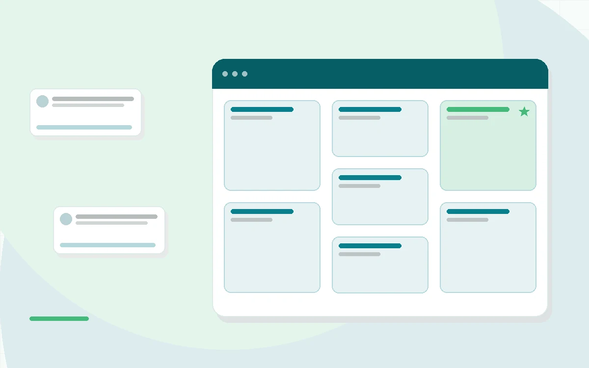 Flat illustration of supplement bottles lined up on a bathroom counter with a magnifying glass over a label checklist, teal and mint palette