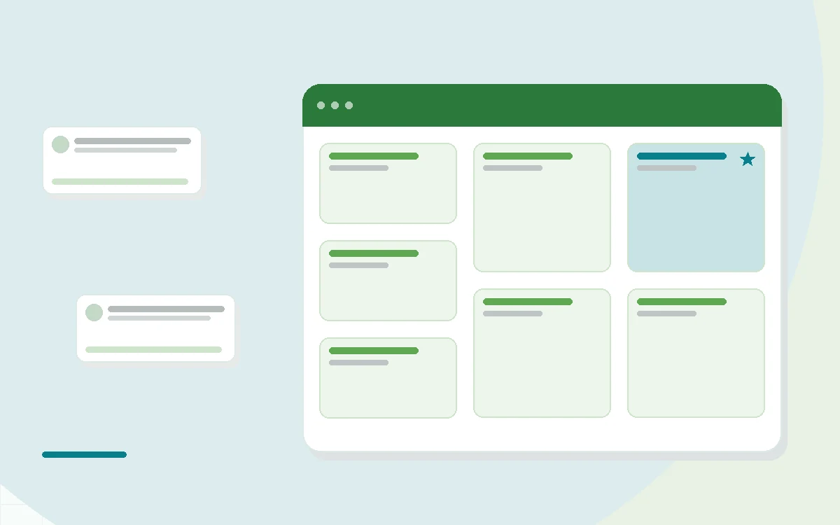 Flat illustration of a person reading daily psychology lessons on a phone beside a journal, a scale icon and a checklist, teal and mint palette