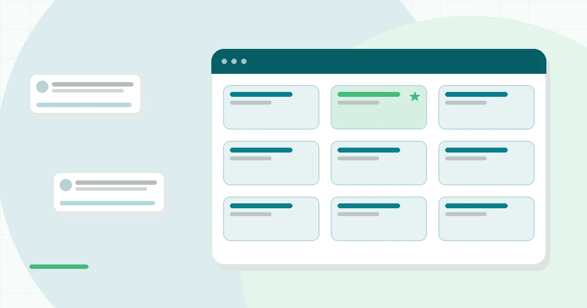 Flat illustration of gummy vitamin bottles beside a checklist card, teal and mint palette