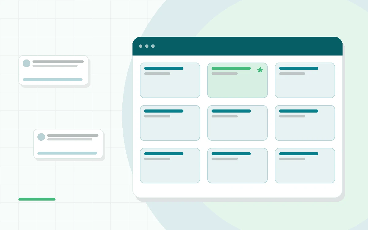 Flat illustration of supplement bottles beside a clinician's notebook and certification marks, teal and mint palette