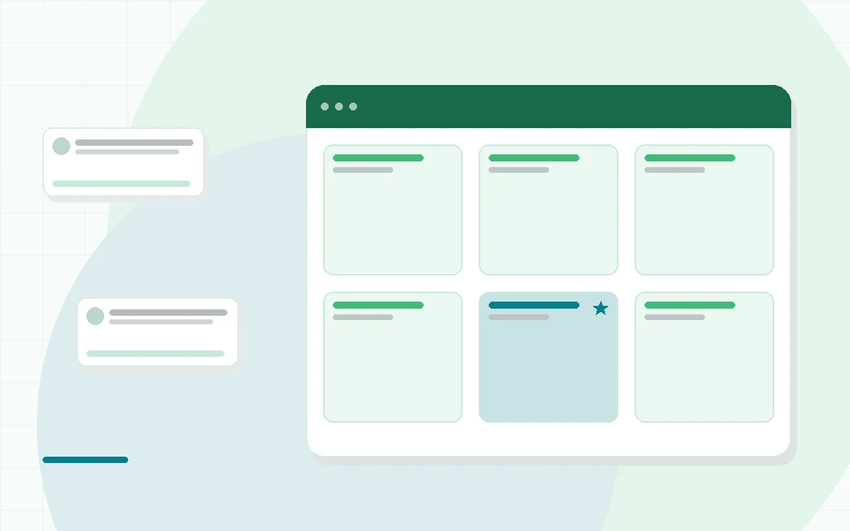Flat illustration of a resistance band beside a pair of dumbbells, teal and mint palette