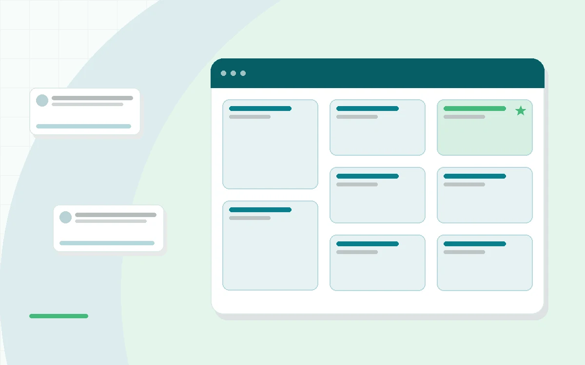 Flat illustration of a monthly calendar next to a pharmacy shelf, teal and mint palette