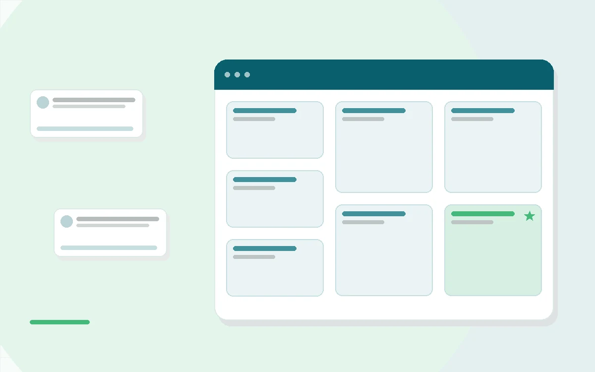 Flat illustration of a phone showing a five minute meditation timer, teal and mint palette