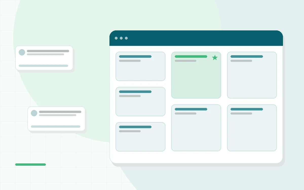 Flat illustration of a meditation app course list on a phone screen, teal and mint palette