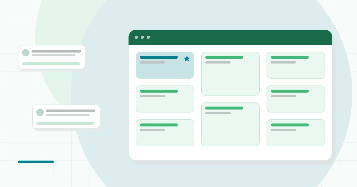 Flat illustration of a percussive massage device beside a recovery routine card, teal and mint palette