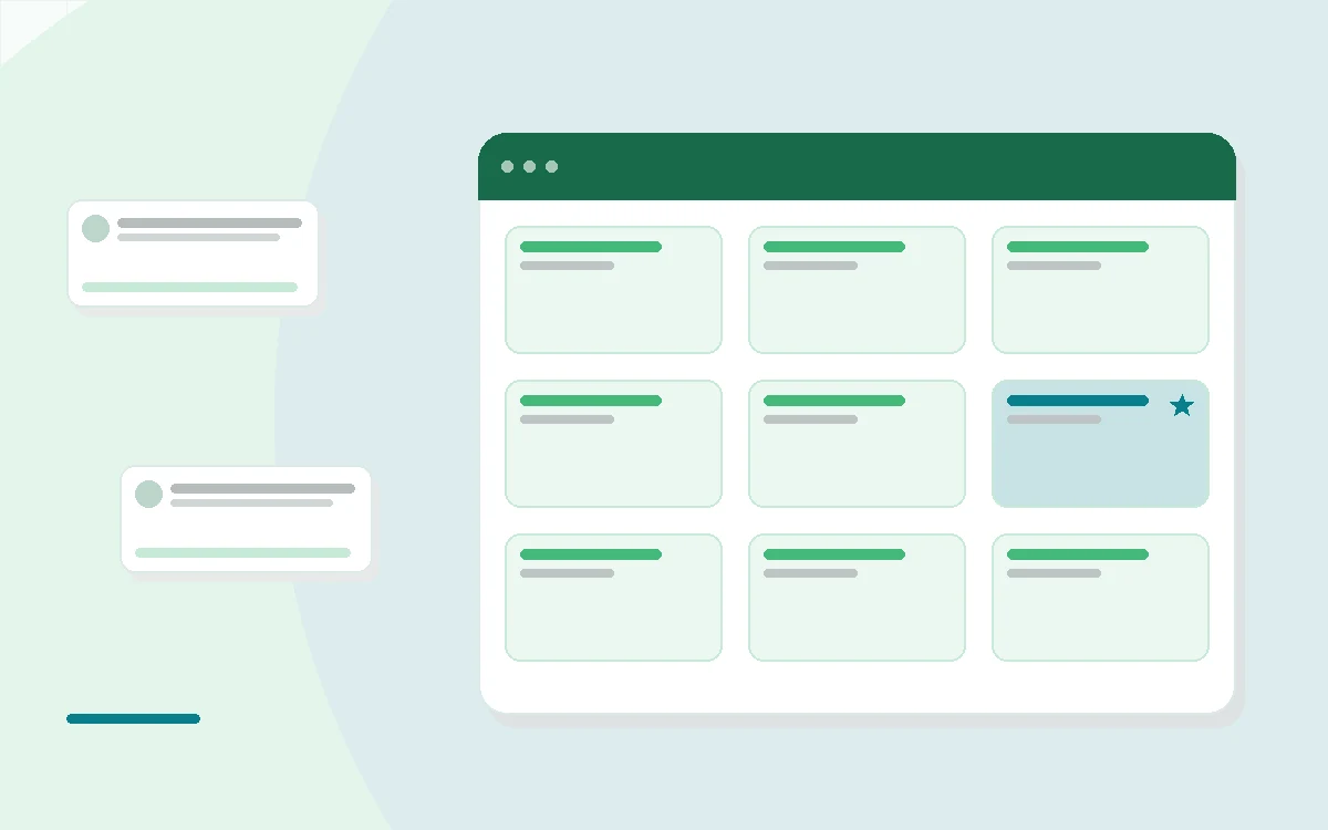 Flat illustration of two handheld massage guns on a gym bench, teal and mint palette